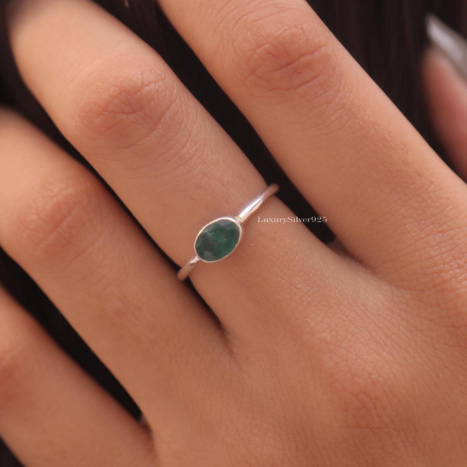 Silvershake Emerald Green Created Emerald Sterling Silver Ring - Size 9.5, 925 Silver - View #8