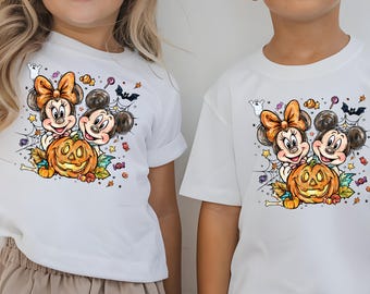 Camiseta de Mickey y Minnie Mouse para Halloween, Temporada de Calabazas Espeluznantes