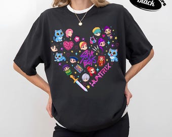 Maglietta retrò Huntrix Heart Comfort Colors, maglietta Huntrix per ragazze, maglietta del gruppo Kpop Demon Hunters Saga Boys, maglietta Kpop Fan, merchandising di Demon Hunters