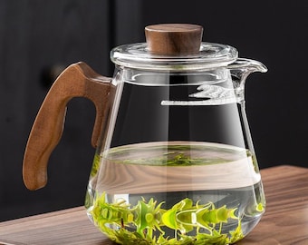 Borosilicate Glass Teapot | Wooden Handle, Loose Leaf Infuser (25.3oz)