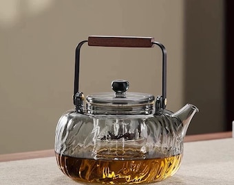 Heat-resistant glass teapot | Glass tea maker | Electric ceramic stove kettle | Embossed hammered teapot | Glass flower teapot