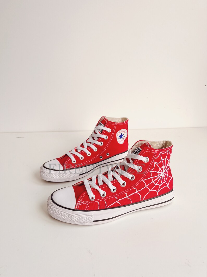 Spider Man Converse Embroidery Shoes Spider  Embroidered Etsy Canada