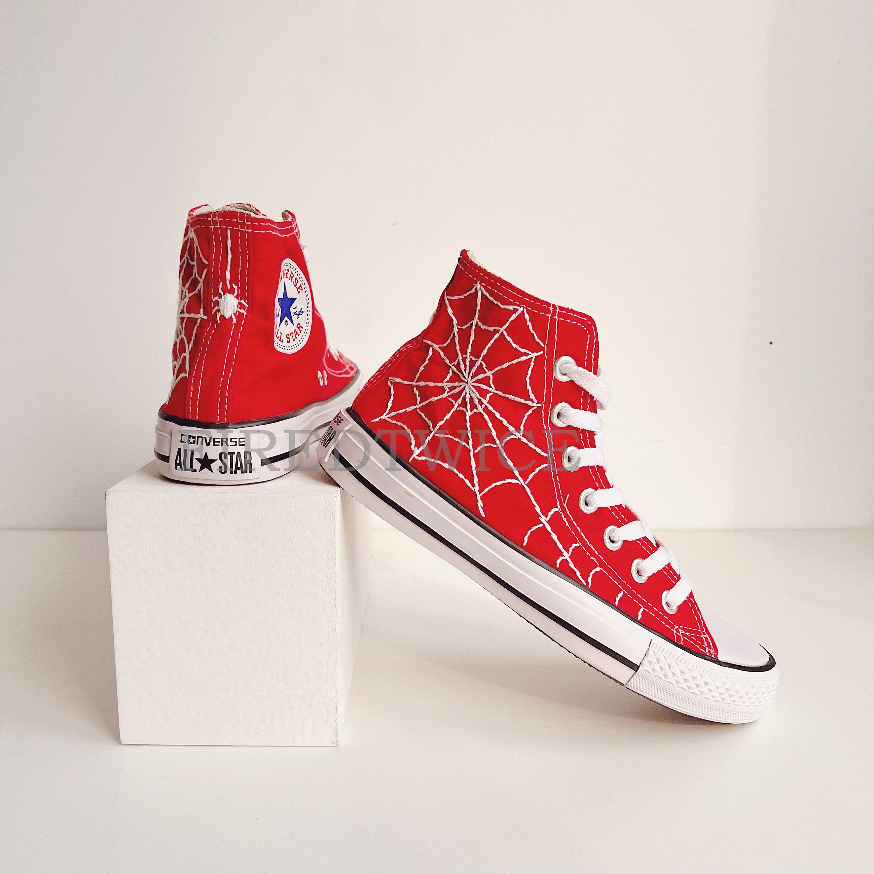 Alice Stolpe projektor Spider Man Converse Embroidery Shoes Custom Spider Web - Etsy