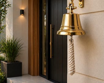 Handgefertigte Messing-Türglocke mit Seilzug - Vintage Wandglocke, rustikale Wohnkultur, Eingangsbereich Türglocke, Tempelglocke, Bauernhaus Draußen Glocke