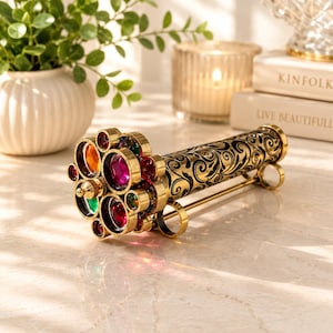 Kaleidoscope with Gemstones | Dual Wheel Optical Art Toy, handmade brass kaliedoscope