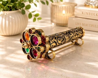 Kaleidoscope with Gemstones | Dual Wheel Optical Art Toy, handmade brass kaliedoscope