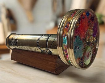 Kaleidoscope personalize gift | Handmade Brass Kaleidoscope Mandala Art with Stand