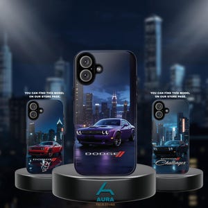 Purple Dodge Challenger phone case for iPhone 16 15 14 Pro Max, Samsung S25 S24 S23 Ultra, Google Pixel 9 8 7 cover - Muscle car gift,