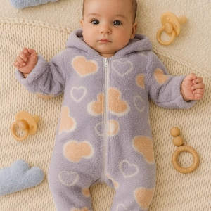 Baby Mädchen Herz Muster Romper, 3-12 Monate Overall mit Kapuze, Winter Baby Kleidung, Baby Shower Geschenk, Baby Mädchen