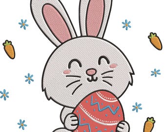 Happy Bunny Embroidery Design | Spring Egg & Carrots (Download)
