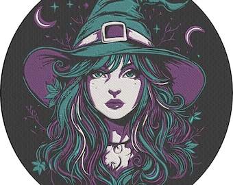 Mystic Witch Face Machine Embroidery Design Download | Celestial Fantasy Embroidery File for Hoops & Gifts