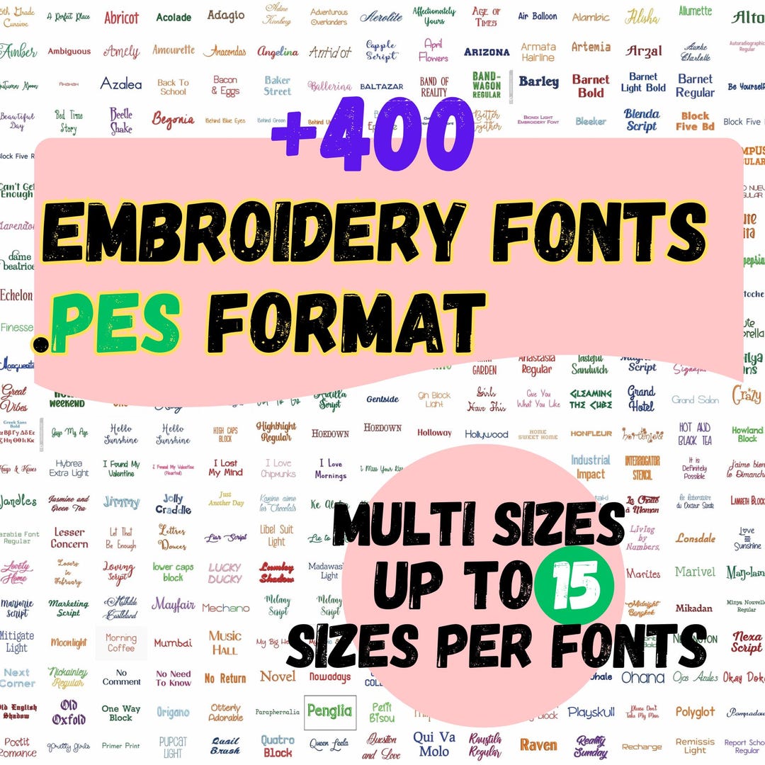 400+ Embroidery Fonts Bundle | PES Format, Multi-size (instant Download ...