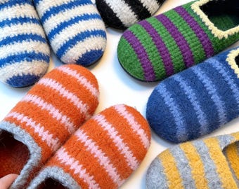 Padrão de pantufas de marinheiro em tricô, padrão de pantufas listradas em tricô, pantufas aconchegantes para fazer em casa, padrão de tricô para iniciantes em PDF