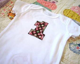 Birthday Bodysuit for Girl with Applique Number One