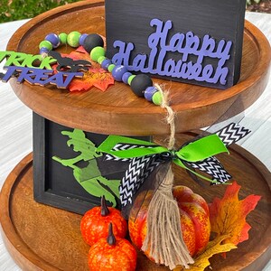 Halloween Tiered Tray Decor Items Spooky Pumpkin Witch Trick or Treat Bead Garland Orange Green Purple Black Tray NOT Included image 2