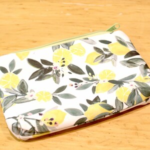 Botanical print zippered wristlet wallet pouch lemon and leaves image 1