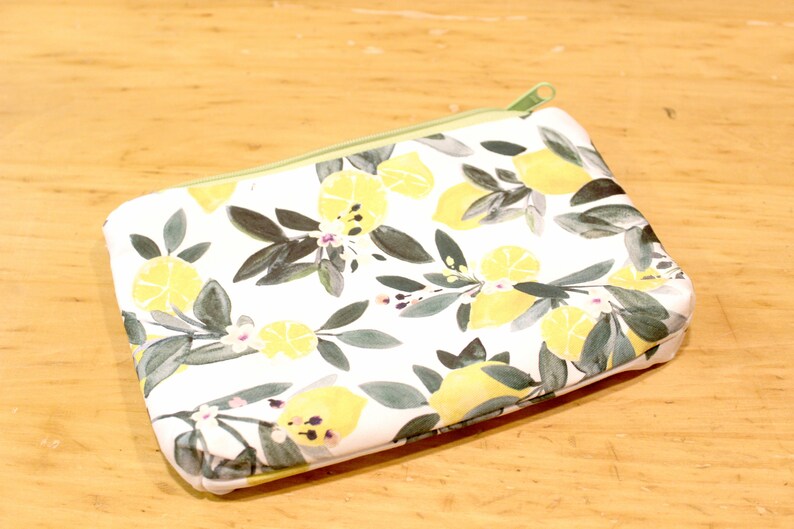 Botanical print zippered wristlet wallet pouch lemon and leaves image 1