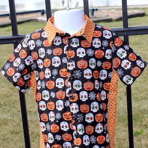 Halloween Sugar Skull Bowling Shirt Size 3T