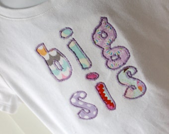 Big Sis White T-shirt Size S (5/6) in Girly Colors