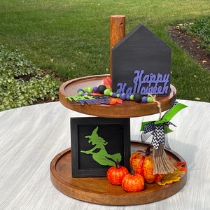 Halloween Tiered Tray Decor Items Spooky Pumpkin Witch Trick or Treat Bead Garland Orange Green Purple Black Tray NOT Included image 1