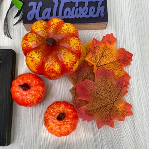 Halloween Tiered Tray Decor Items Spooky Pumpkin Witch Trick or Treat Bead Garland Orange Green Purple Black Tray NOT Included Pumpkins and Leavs