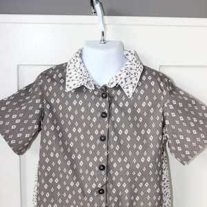 Gray Diamond Print Bowling Shirt Size 3