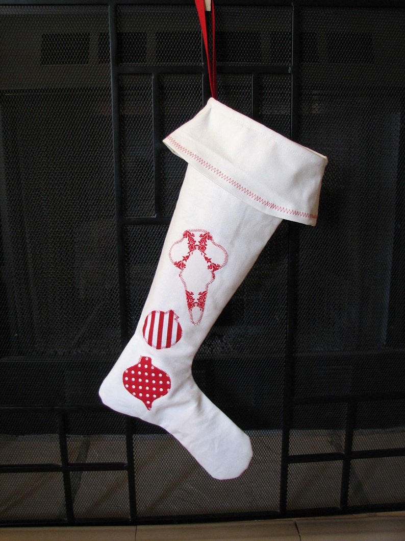 White Applique Christmas Stocking
