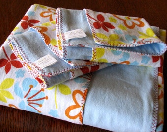 Floral Flannel Receiving Blanket and Burp Cloths