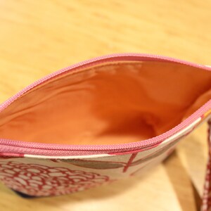 Botanical print zippered wristlet wallet pouch pink, navy, orange image 5