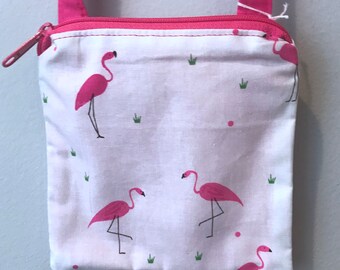 Flamingo Print Zippered Pouch with Strap