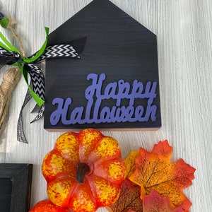 Halloween Tiered Tray Decor Items Spooky Pumpkin Witch Trick or Treat Bead Garland Orange Green Purple Black Tray NOT Included Happy Halloween Sign