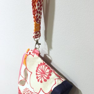 Botanical print zippered wristlet wallet pouch pink, navy, orange image 10