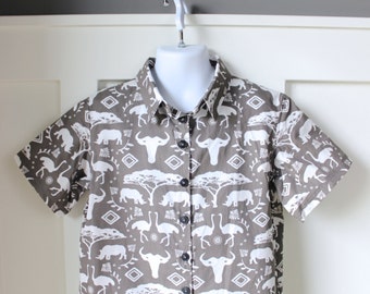 Stein grau Safari Print Hipster-Shirt-Größe 5