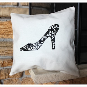 16 Inch Canvas Pillow Cover with High Heel Shoe
