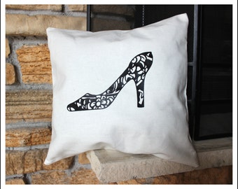 16 Inch Canvas Pillow Cover with High Heel Shoe