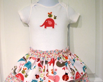 Tiered Ruffle Baby Skirt with Applique Bodysuit and Diaper Cover 6-12 month