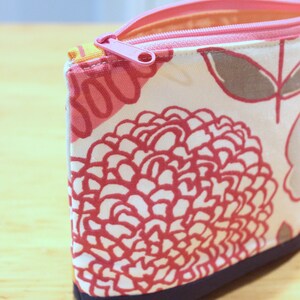 Botanical print zippered wristlet wallet pouch pink, navy, orange image 4
