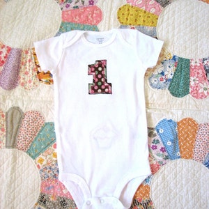 Birthday Bodysuit for Girl with Applique Number One image 5