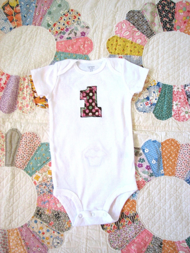 Birthday Bodysuit for Girl with Applique Number One image 5