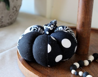 Black and White Fabric Pumpkin - Fall Decor