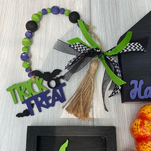 Halloween Tiered Tray Decor Items Spooky Pumpkin Witch Trick or Treat Bead Garland Orange Green Purple Black Tray NOT Included Beaded Garland