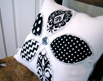 Reverse Applique Flower PIllow Cover in Black and White