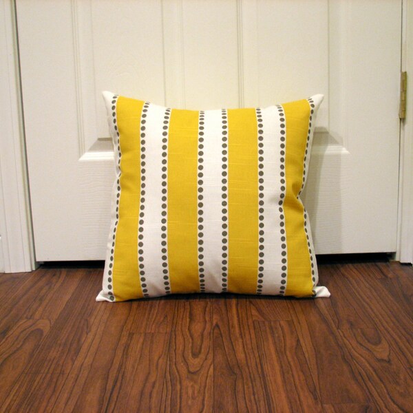 Yellow, White and Gray Striped Pillow Cover