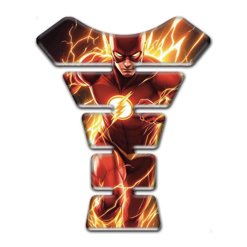 May include: A red and yellow graphic of The Flash, a superhero, on a white background. The image is a stylized representation of the character, with lightning bolts and a central emblem.