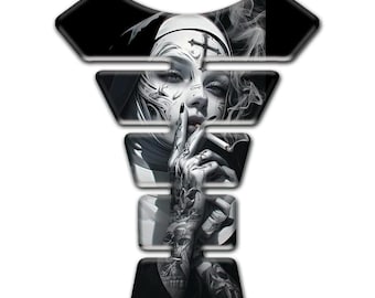 Nun Custom 3D Tank Pad Sticker – Motorcycle & Trike Fuel Tank Protector – Weatherproof Domed Vinyl Decal – Biker Gift for Riders