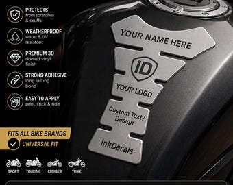 Custom 3D Tank Pad Sticker – Motorcycle & Trike Fuel Tank Protector – Weatherproof Domed Vinyl Decal Guard fits for All Bike Brand