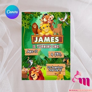 König der Löwen Geburtstagseinladung Bearbeitbare Safari Party einladen, druckbare Dschungel Thema Geburtstag, Digital Der König der Löwen Vorlage Sofortiger Download
