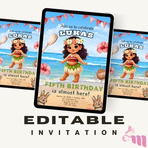 Baby Moana Geburtstagseinladung, bearbeitbare digitale Hawaiian Moana Geburtstag einladen, Kinder Thema Party Einladung, digitale Baby Moana Vorlage