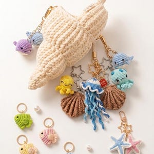 Handgemachte gehäkelte Ocean Schlüsselbund, Meerestiere, Muscheln, Seestern, Oktopus, Fisch Charm