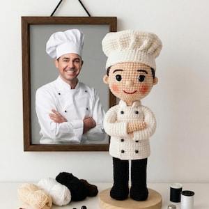 Custom Crochet Chef Doll, Personalized Amigurumi Baker, Culinary Graduation Gift, Look Alike Toy